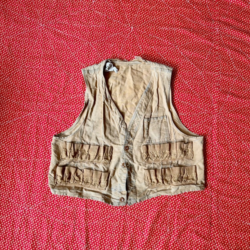 Vintage 1940s Montgomery Ward Western Field Canvas Hunting Shell Vest Tan Medium